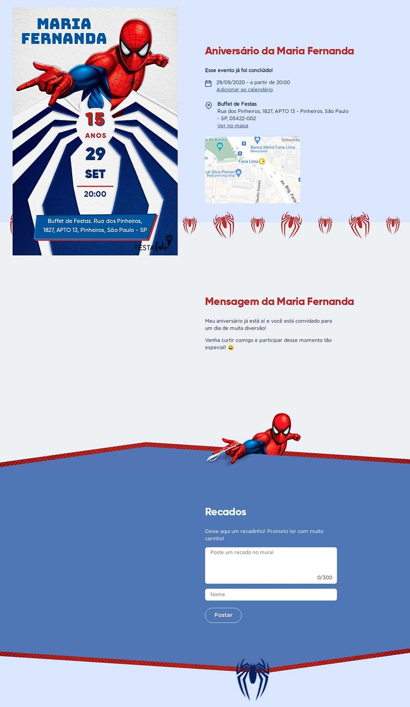 Convite online de aniversário - Homem Aranha em Combate| FestaLab