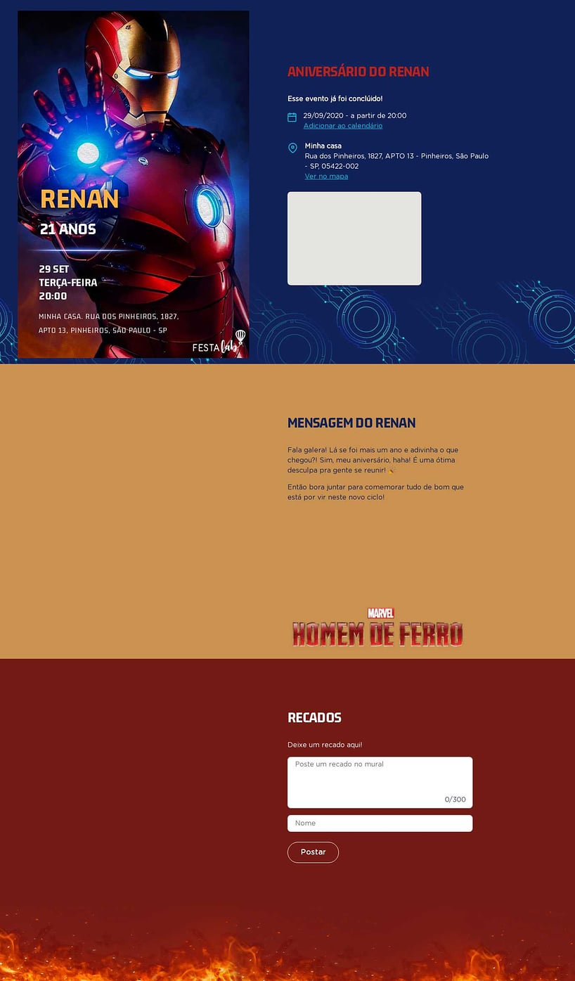Convite online de aniversário - Homem de Ferro| FestaLab