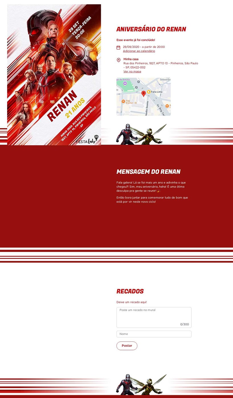 Convite online de aniversário - Homem Formiga| FestaLab