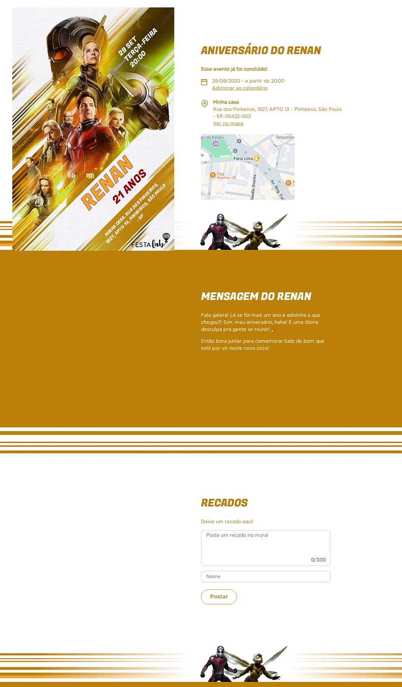 Convite online de aniversário - Homem Formiga Amarelo| FestaLab