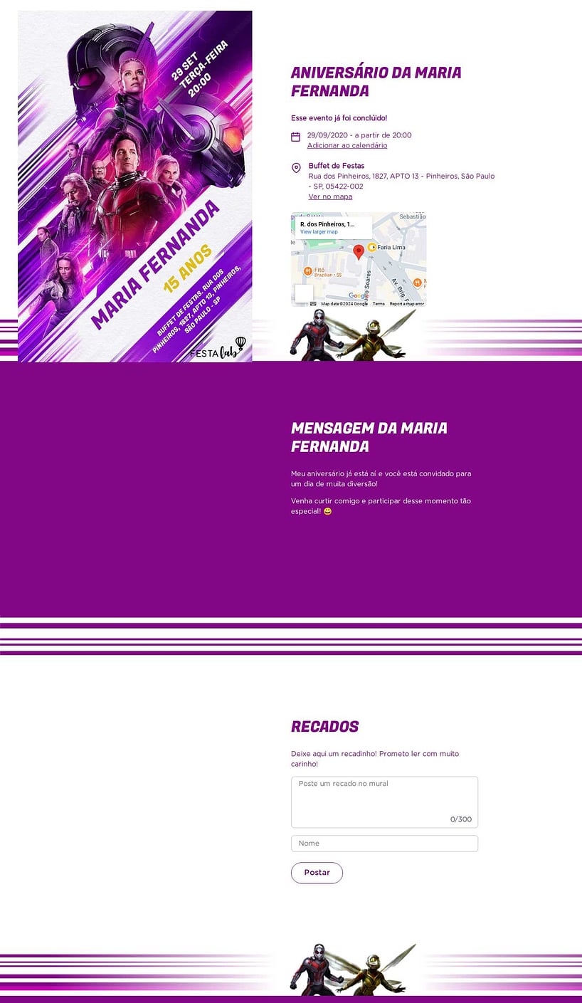 Convite online de aniversário - Homem Formiga Roxo| FestaLab