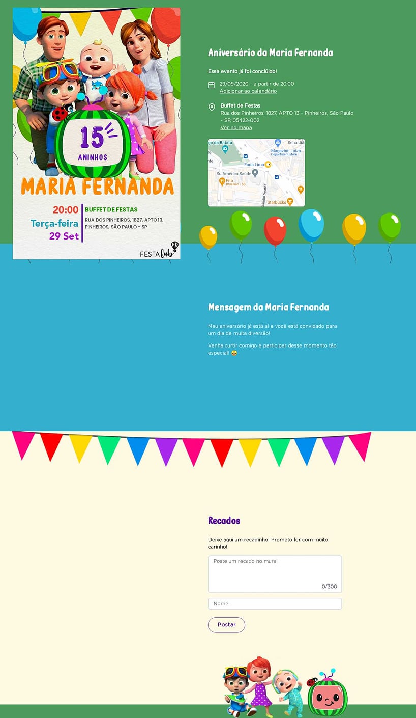 Convite online de aniversário - Hora do Cocomelon| FestaLab