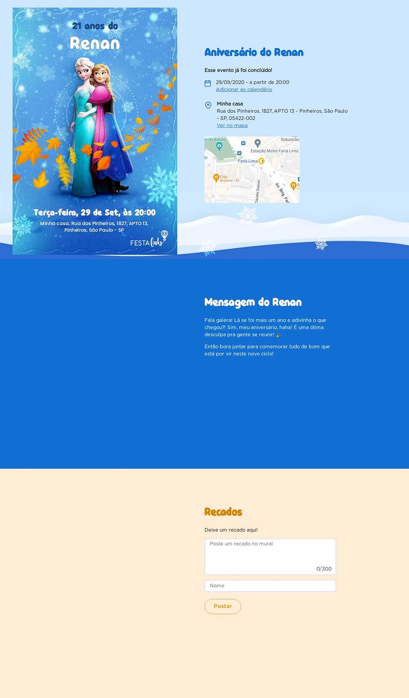 Convite online de aniversário - Inverno da Frozen| FestaLab