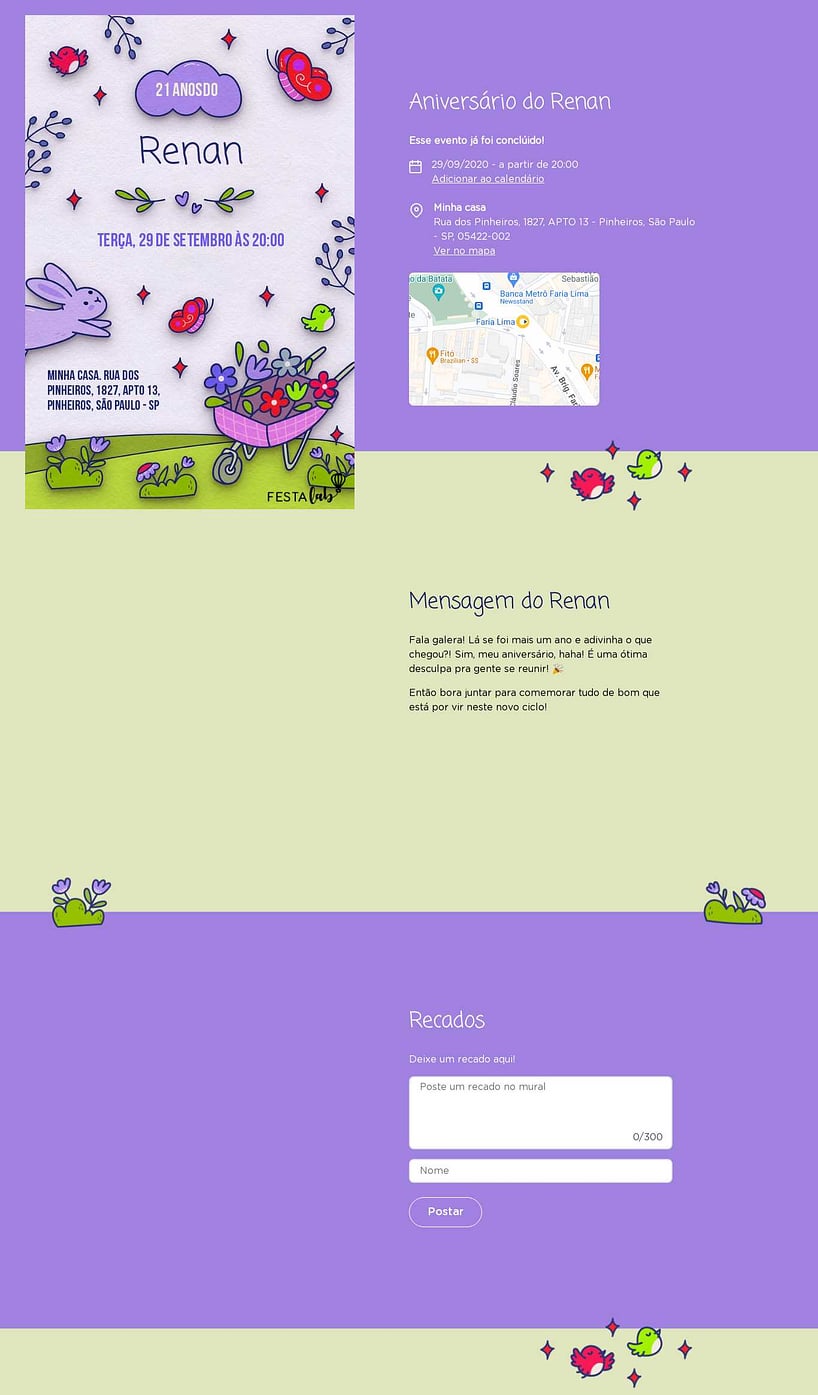Convite online de aniversário - No Reino das Flores: Lilás| FestaLab