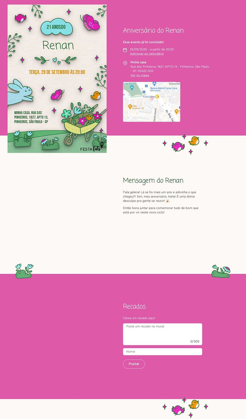 Convite online de aniversário - No Reino das Flores| FestaLab