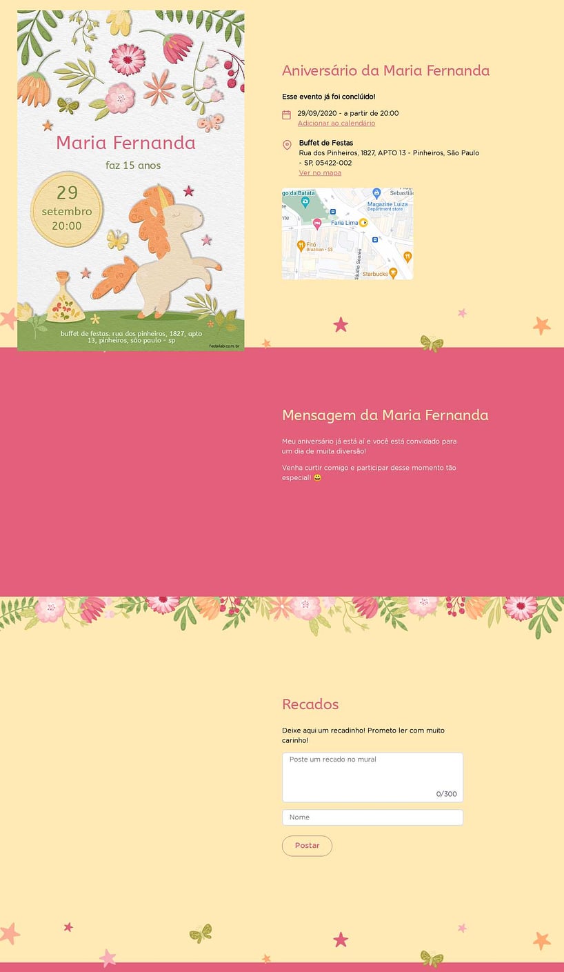 Convite online de aniversário - Jardim do unicornio| FestaLab