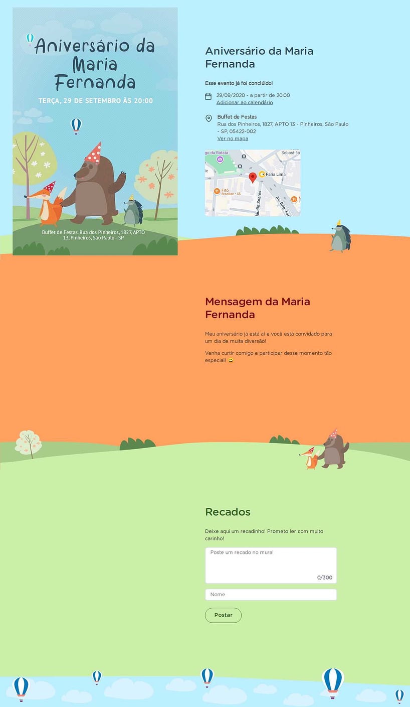 Convite online de aniversário - Jardim Encantado Animais| FestaLab
