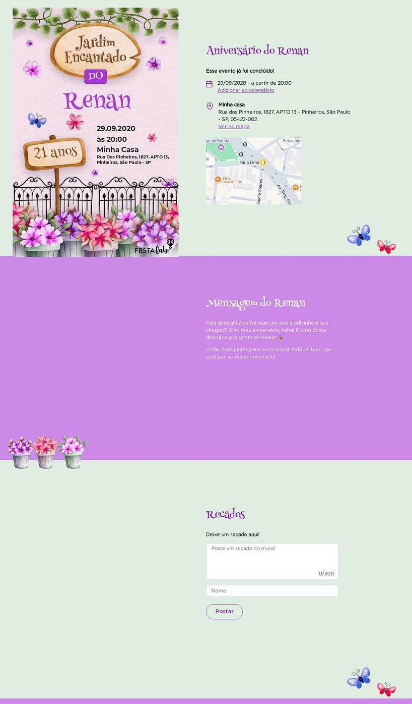 Convite online de aniversário - Jardim dos Sonhos: Lilás| FestaLab