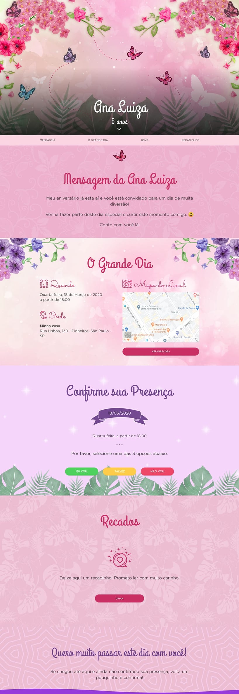 Convite online de aniversário - Jardim Encantado das Borboletas| FestaLab
