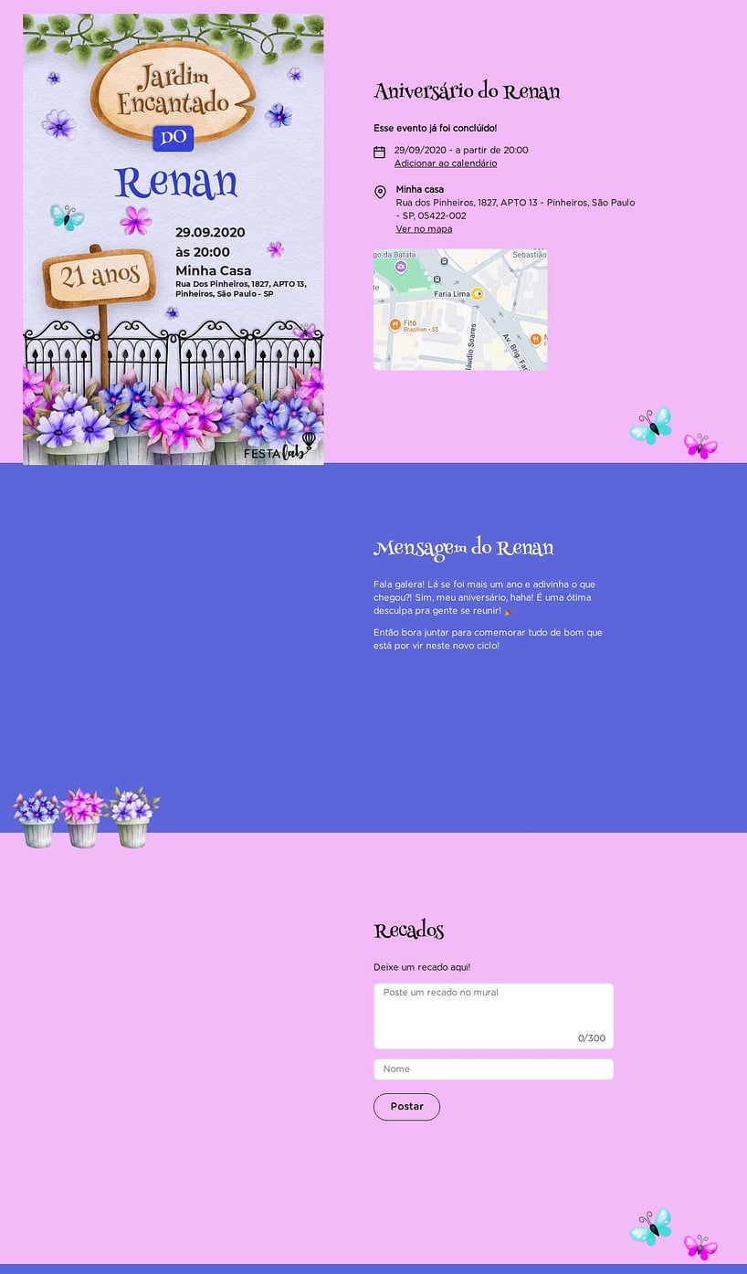 Convite online de aniversário - Jardim dos Sonhos| FestaLab