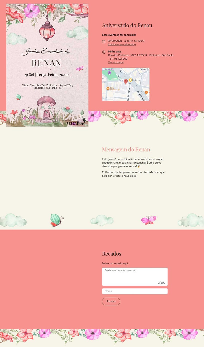 Convite online de aniversário - Jardim encantado vermelha| FestaLab