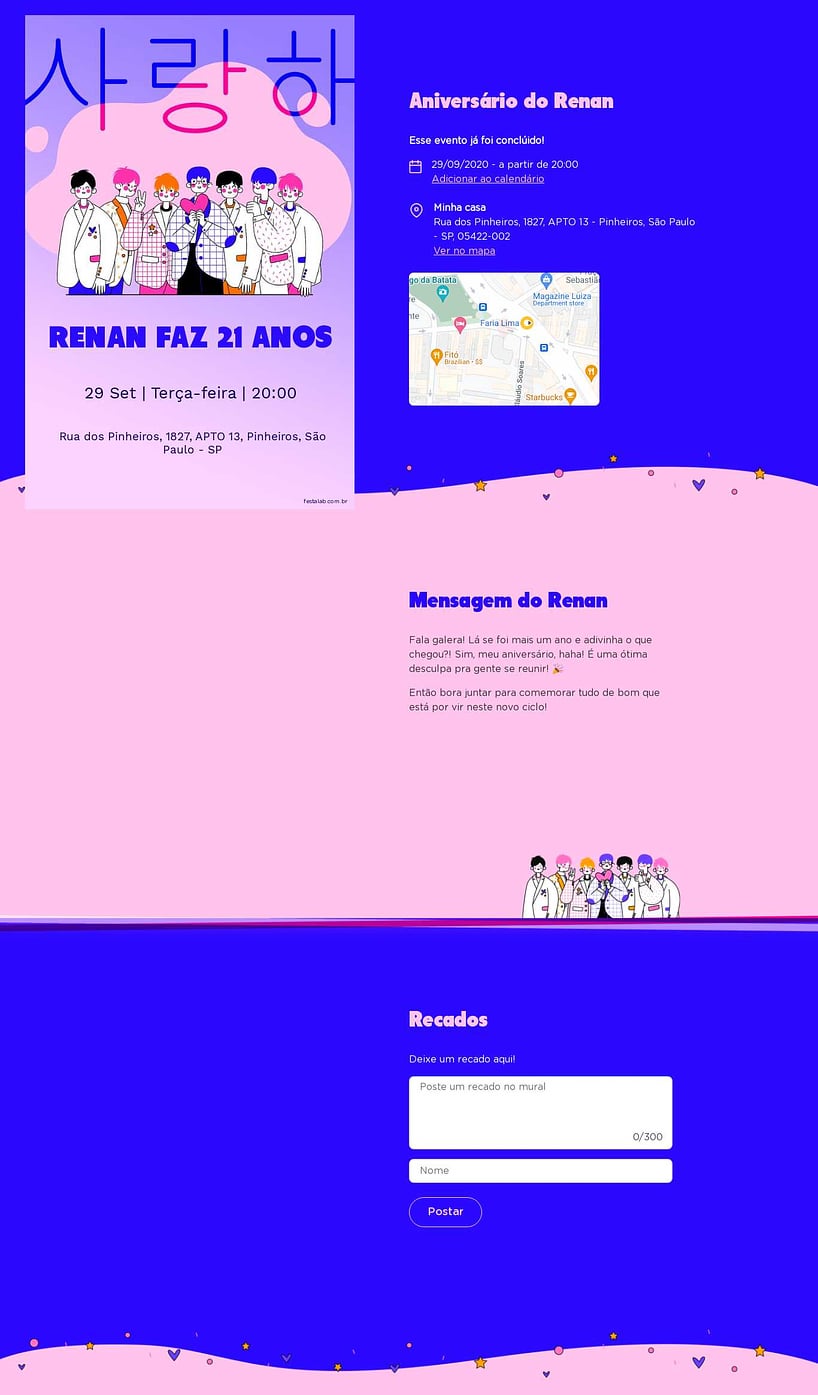 Convite online de aniversário - K-POP BTS| FestaLab