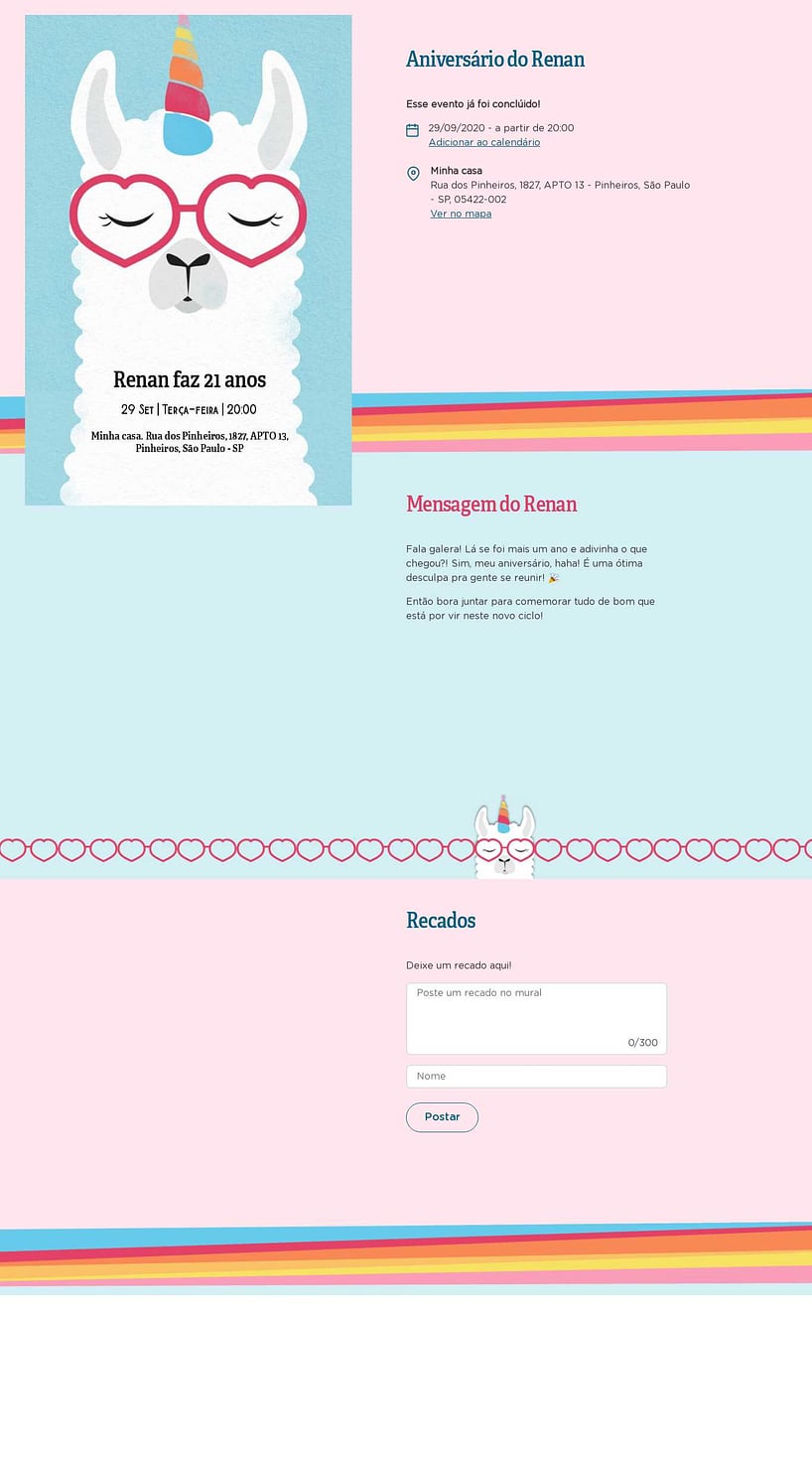 Convite online de aniversário - Lhama unicórnio| FestaLab