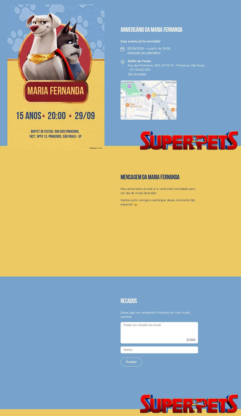 Convite online de aniversário - Super pets Azul| FestaLab