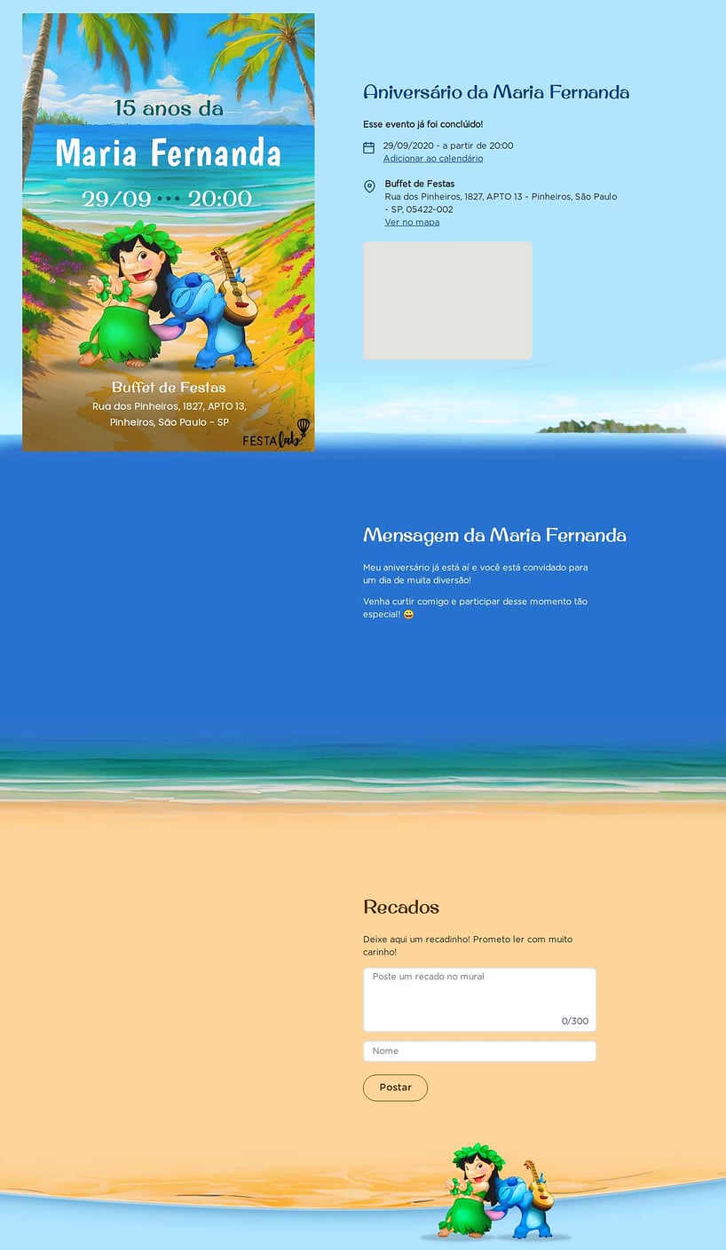 Convite online de aniversário - Lilo Stitch na praia| FestaLab