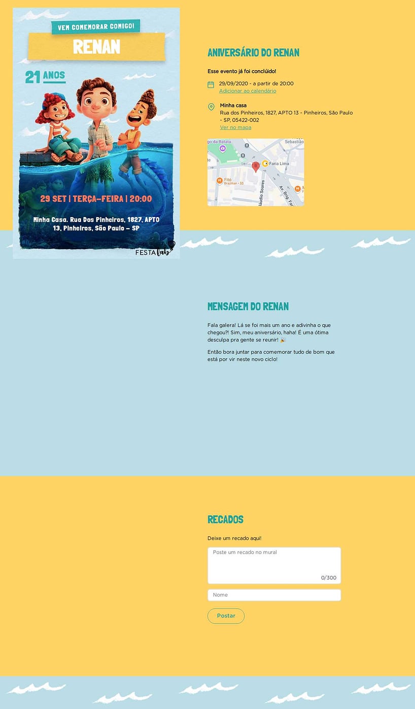 Convite online de aniversário - Aventuras de Luca: Azul| FestaLab
