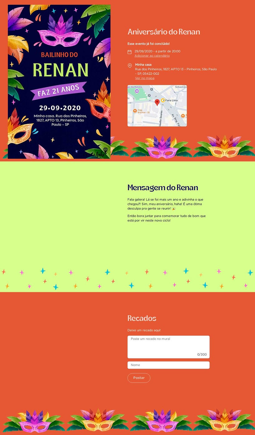 Convite online de aniversário - Mascaras de Carnaval| FestaLab
