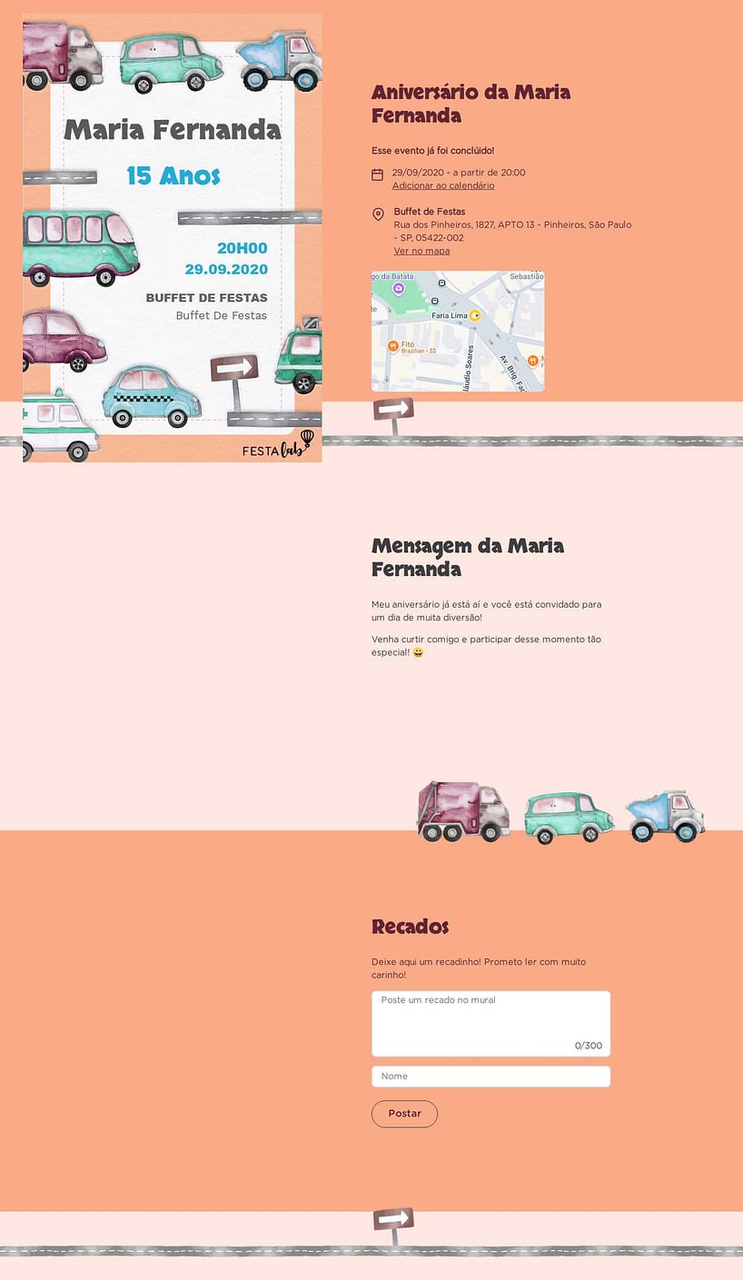 Convite online de aniversário - Meios de Transporte: Laranja| FestaLab