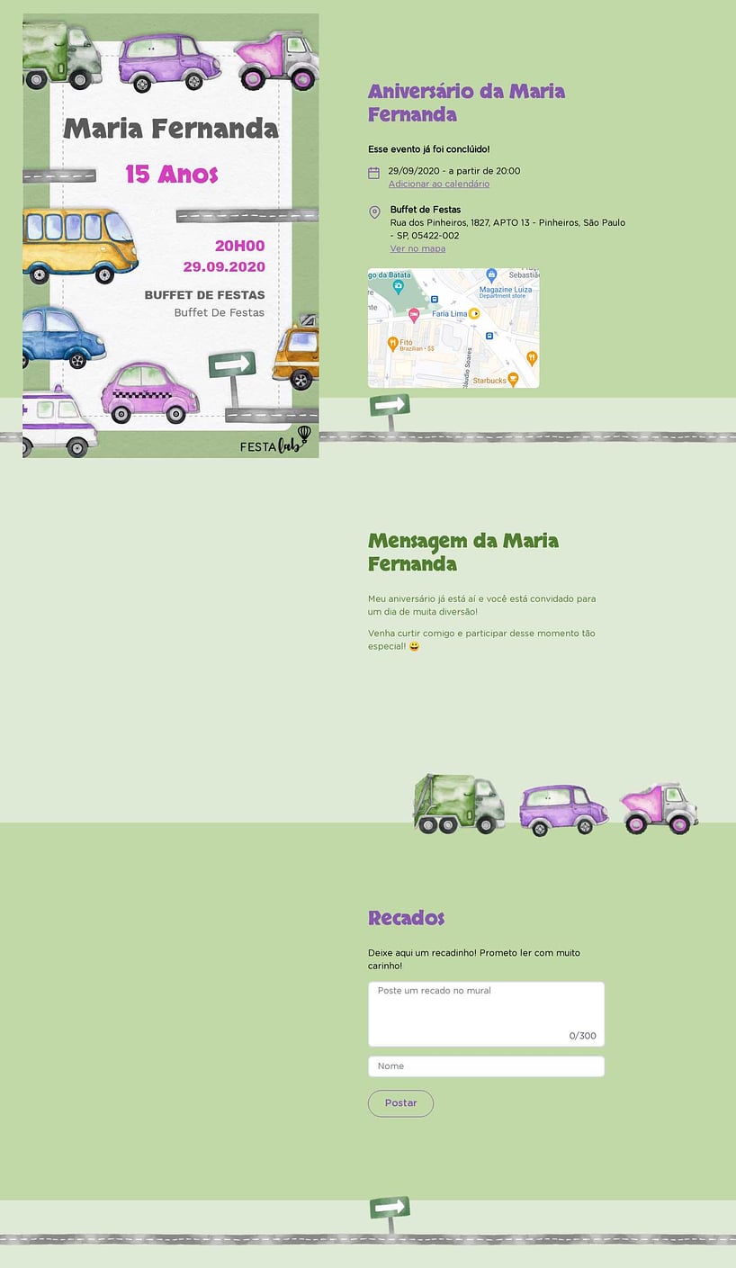 Convite online de aniversário - Meios de Transporte: Verde| FestaLab