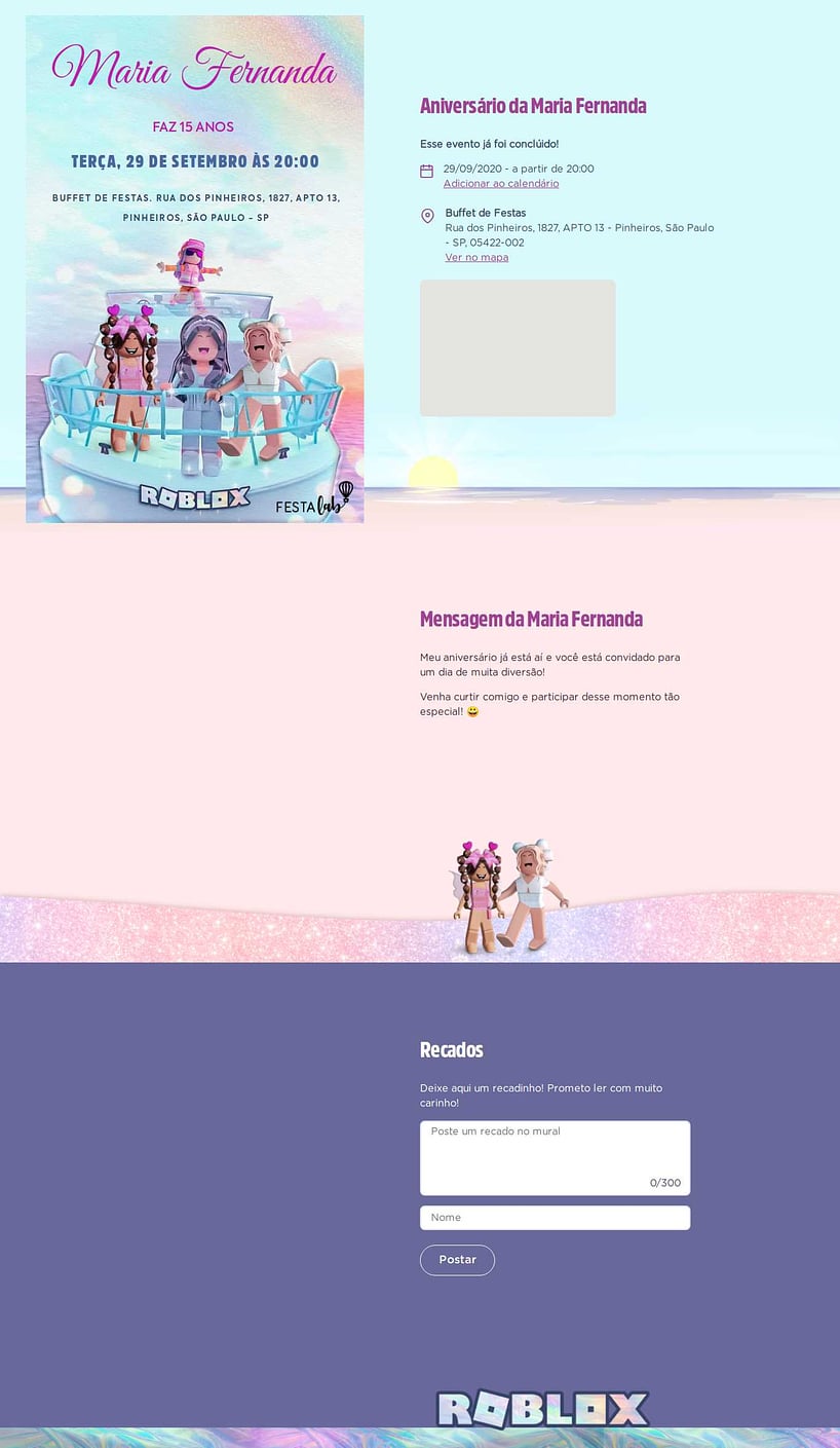 Convite online de aniversário - Meninas Roblox| FestaLab