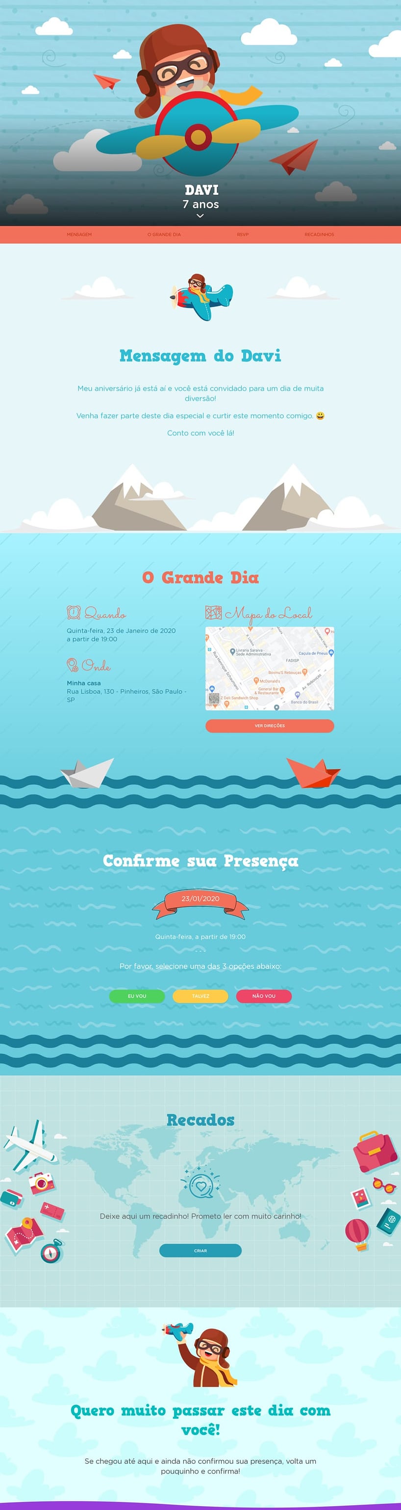 Convite online de aniversário - Menino aviador| FestaLab