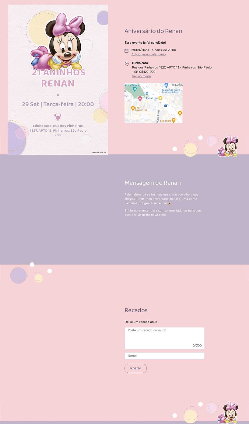 Convite online de aniversário - Minnie Baby| FestaLab
