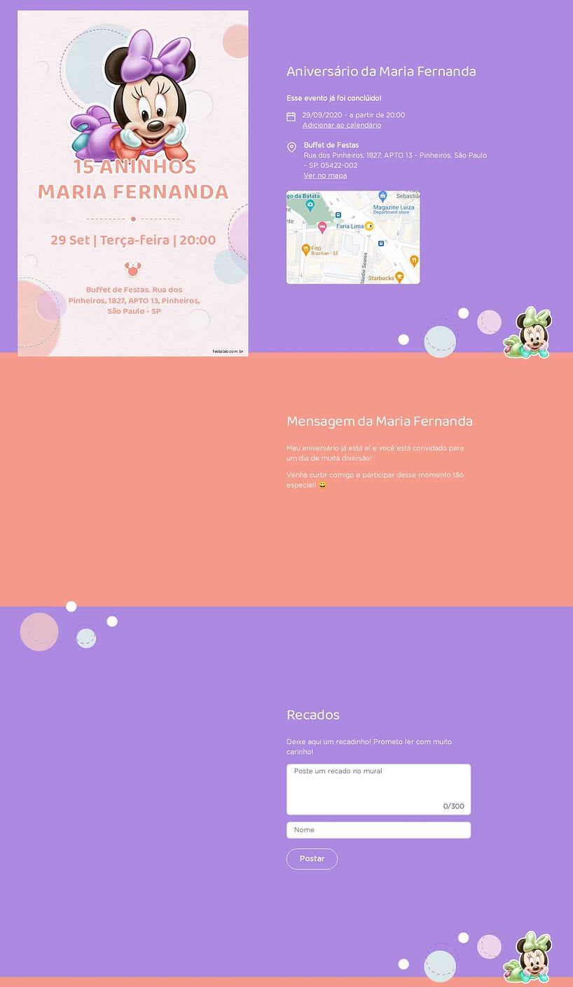 Convite online de aniversário - Minnie Baby Rosa| FestaLab