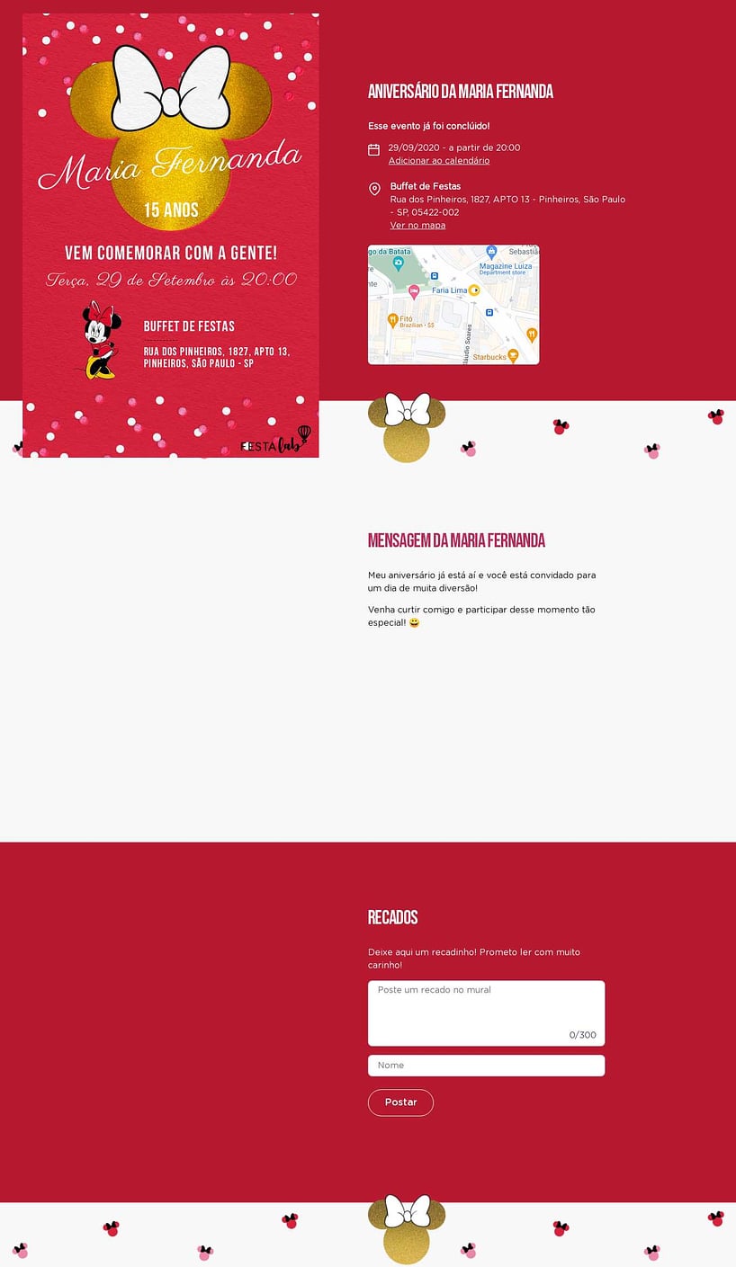 Convite online de aniversário - Minnie dourado| FestaLab