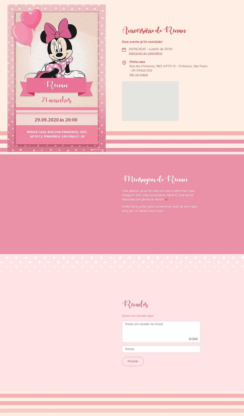 Convite online de aniversário - Minnie Rosa| FestaLab