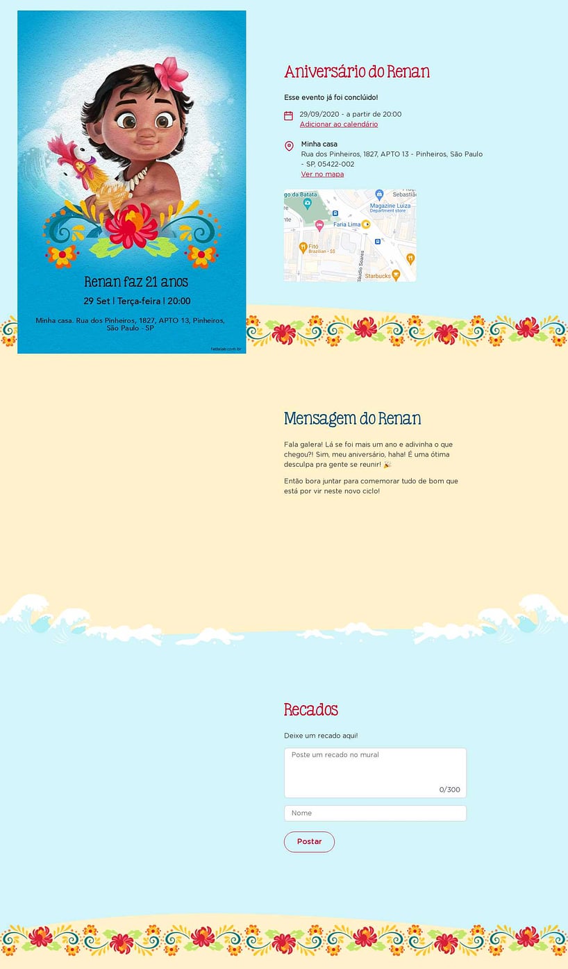 Convite online de aniversário - Moana Baby| FestaLab