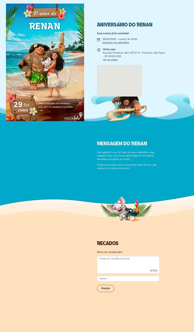 Convite online de aniversário - Moana e Maui| FestaLab