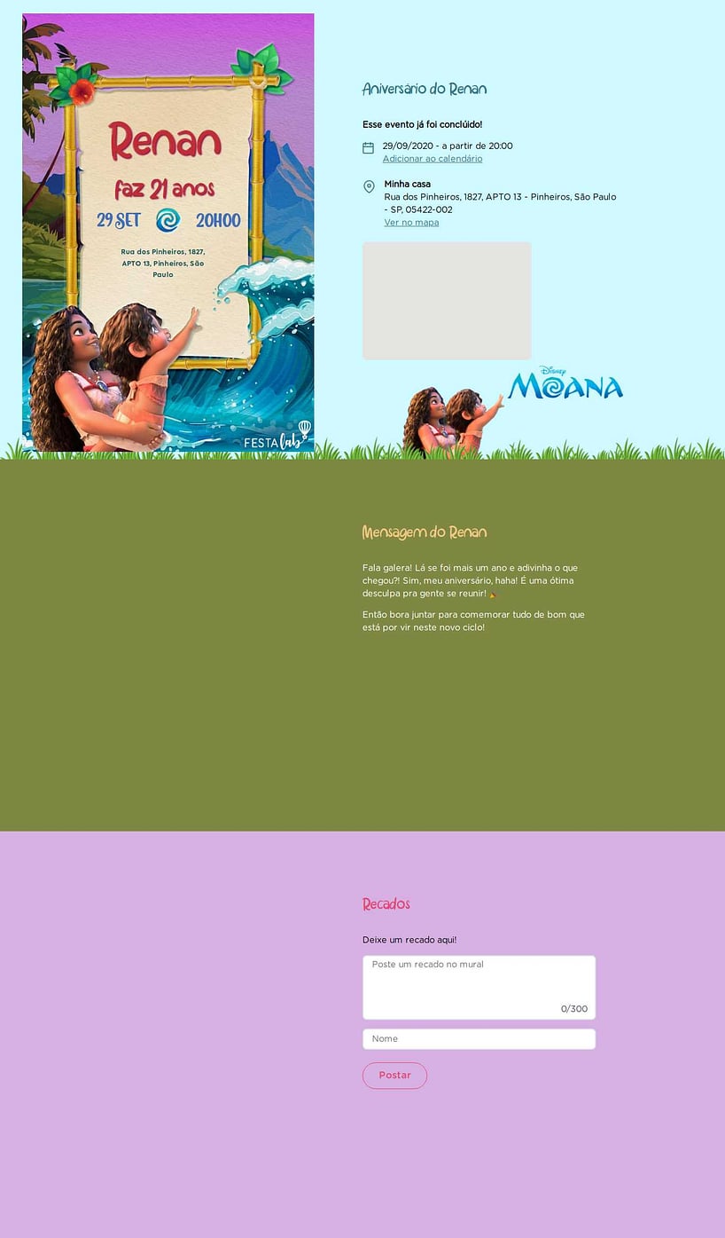 Convite online de aniversário - Moana e Simea| FestaLab