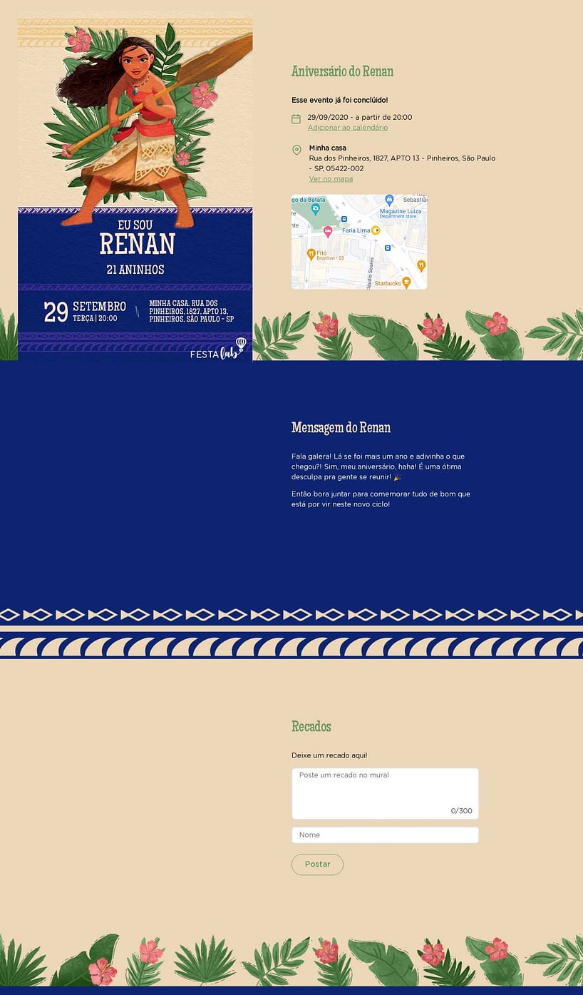 Convite online de aniversário - Moana tribal azul| FestaLab