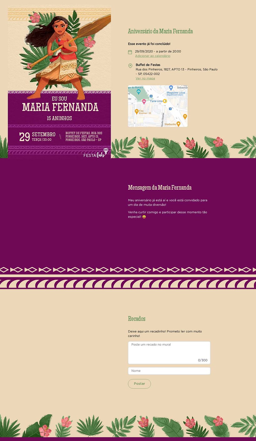 Convite online de aniversário - Moana tribal roxo| FestaLab