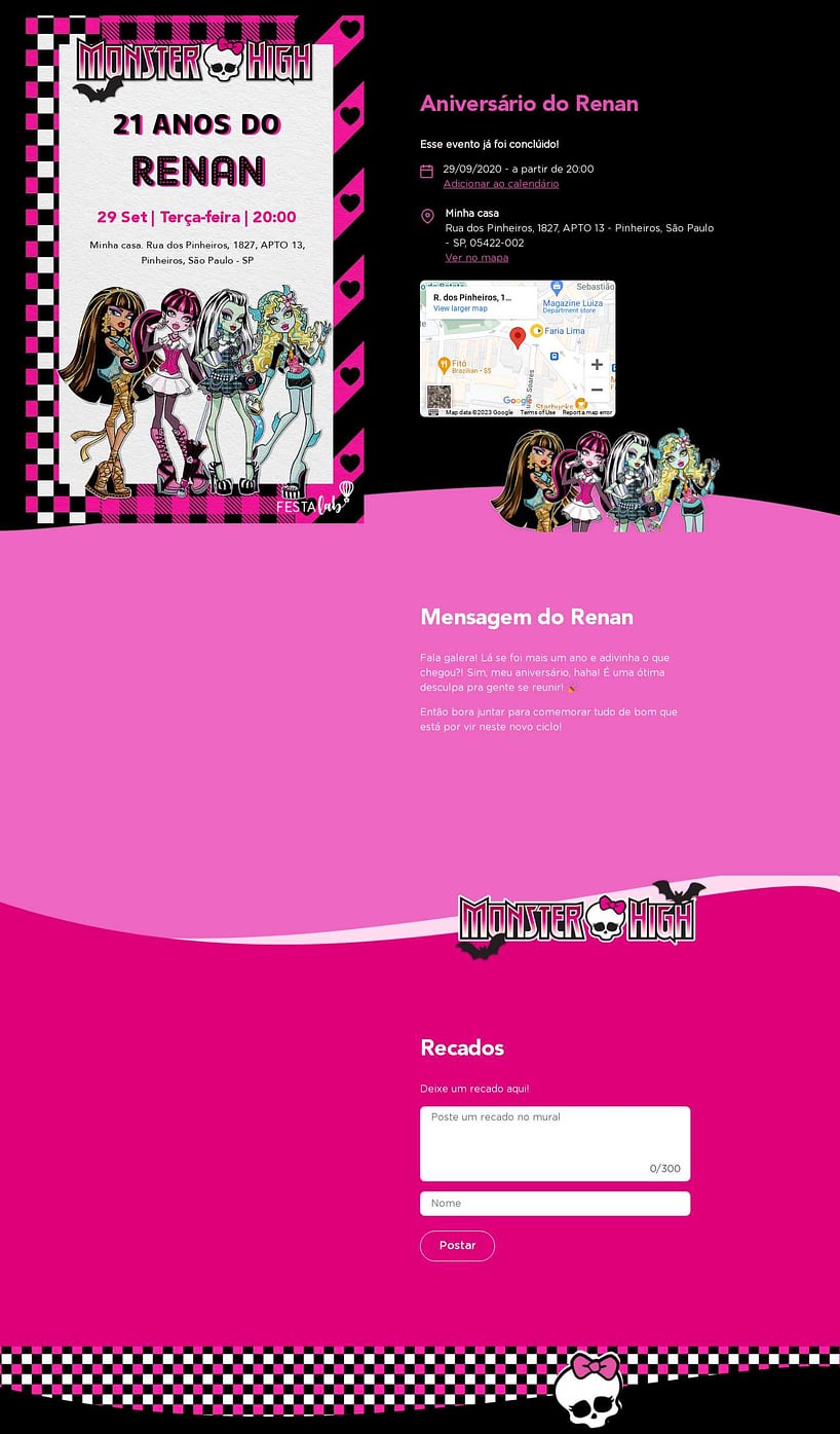 Convite online de aniversário - Monster High| FestaLab