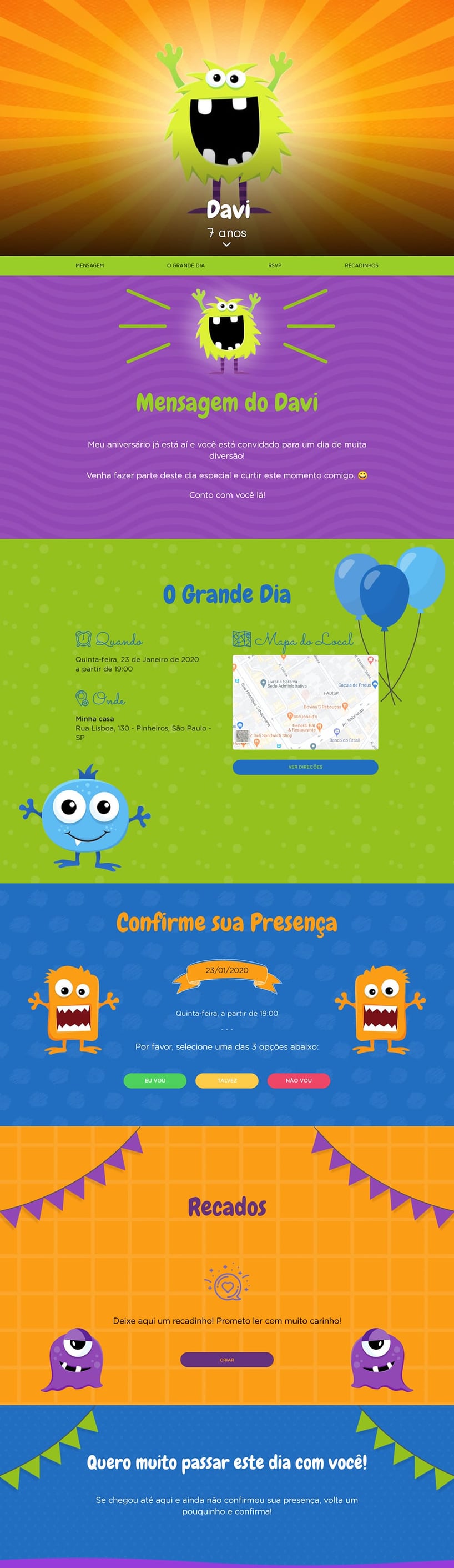 Convite online de aniversário - Monstrinhos| FestaLab
