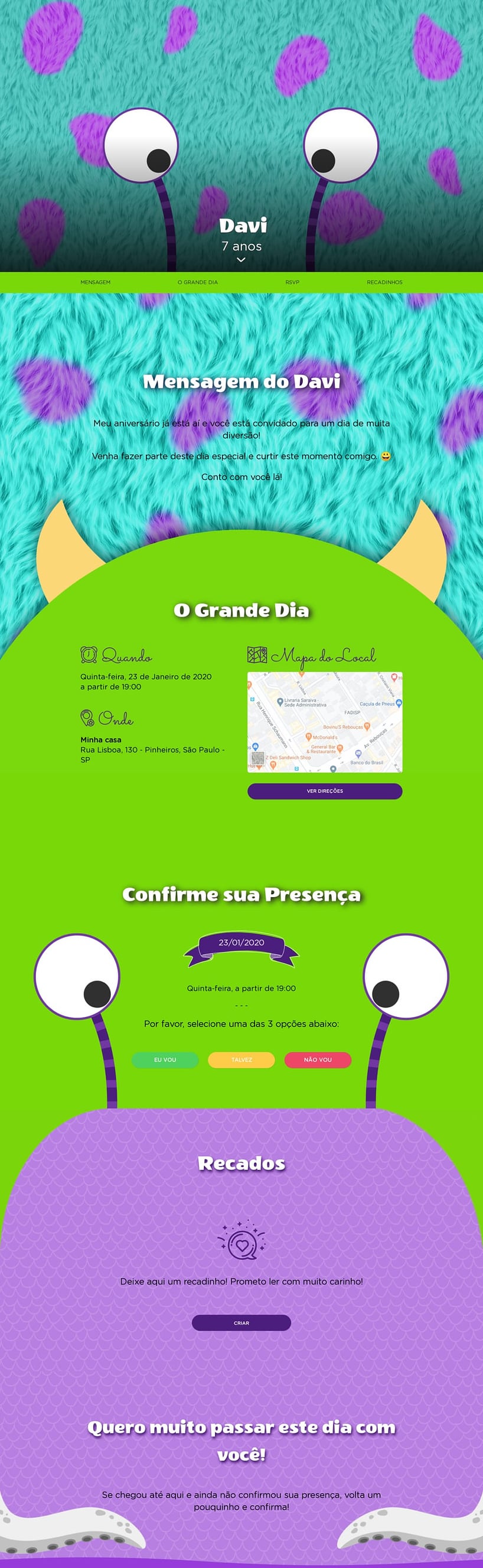 Convite online de aniversário - Monstros S.A| FestaLab