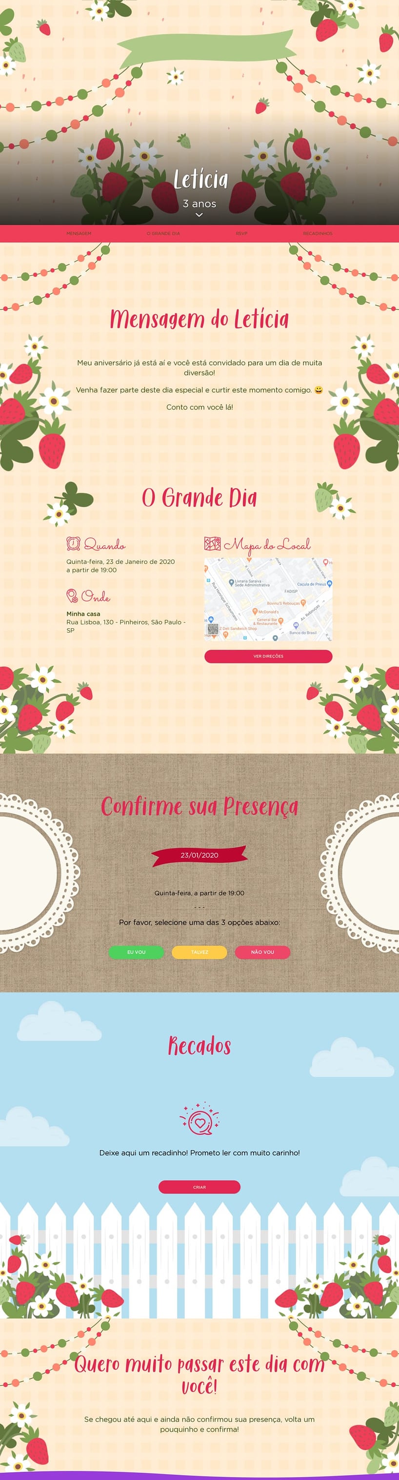 Convite online de aniversário - Jardim dos moranguinhos| FestaLab