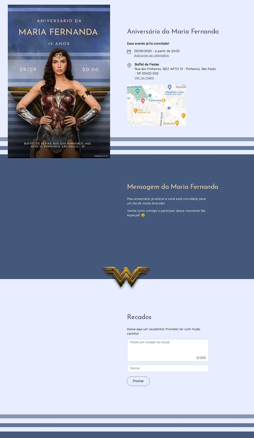 Convite online de aniversário - Mulher maravilha - azul| FestaLab