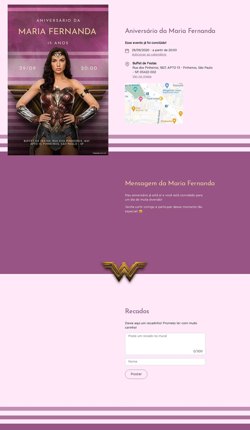 Convite online de aniversário - Mulher maravilha lilas| FestaLab