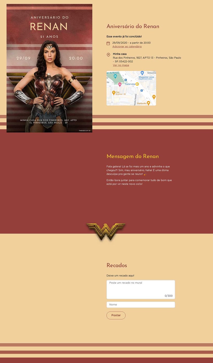 Convite online de aniversário - Mulher maravilha - Vermelho| FestaLab