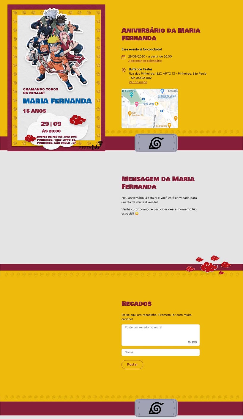Convite online de aniversário - Naruto amarelo| FestaLab