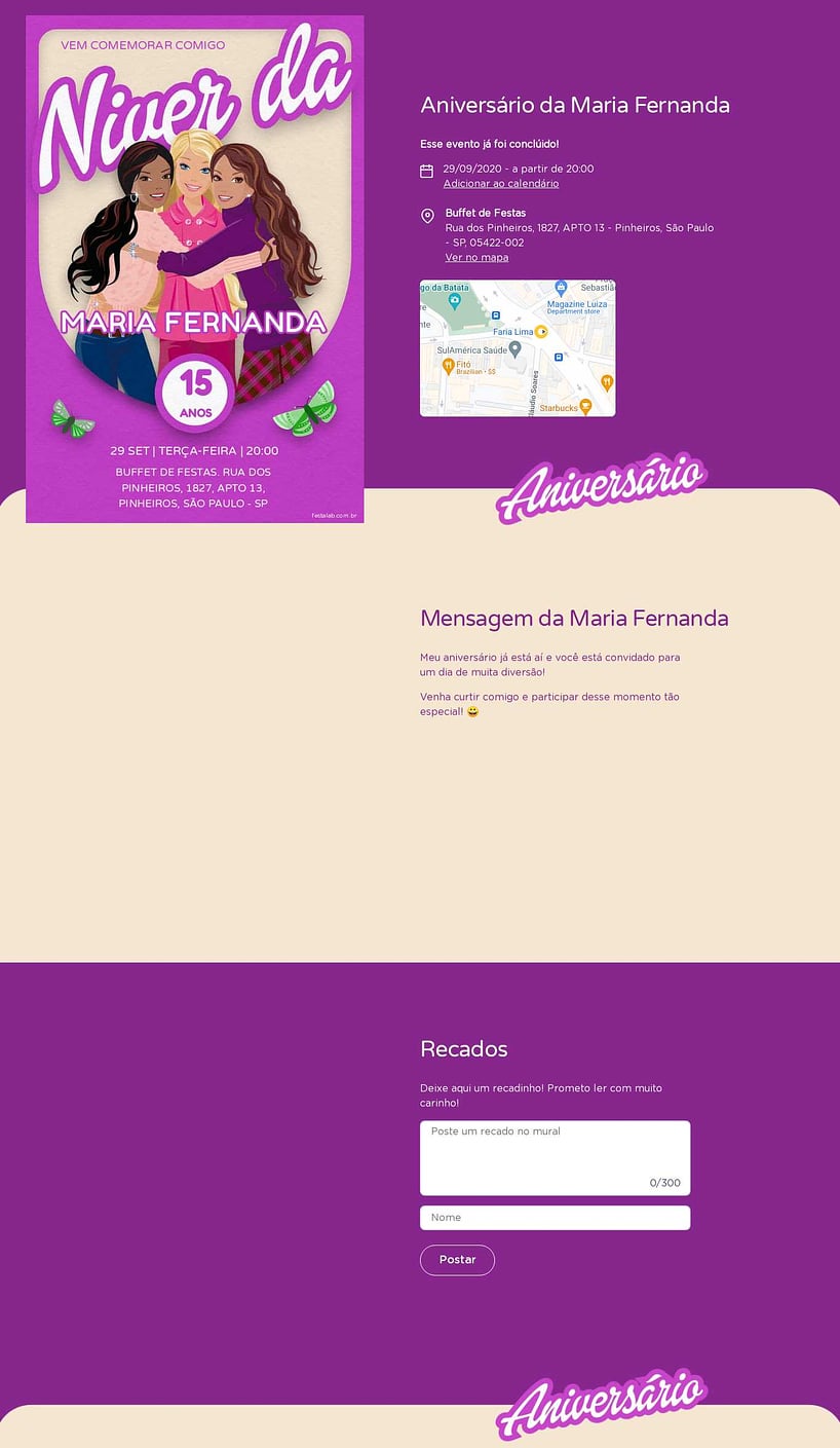 Convite online de aniversário - Niver da barbie roxa| FestaLab