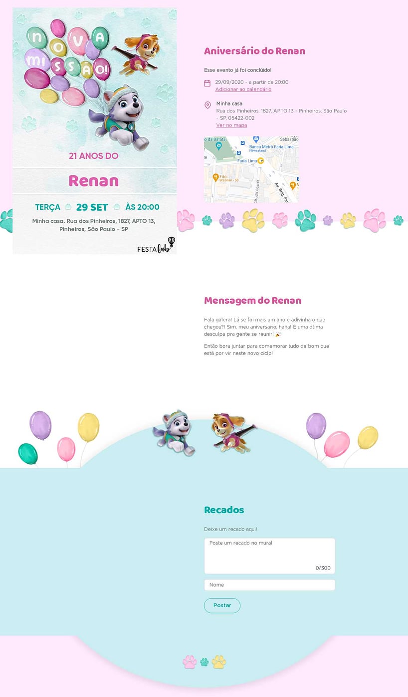 Convite online de aniversário - Nova Missão Skye e Everest| FestaLab