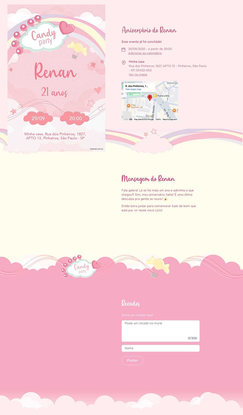 Convite online de aniversário - Nuvem de Amor| FestaLab