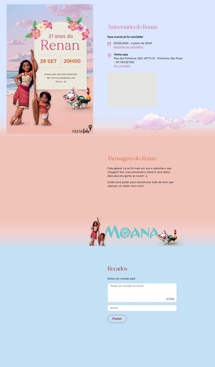Convite online de aniversário - O pôr do sol de Moana| FestaLab