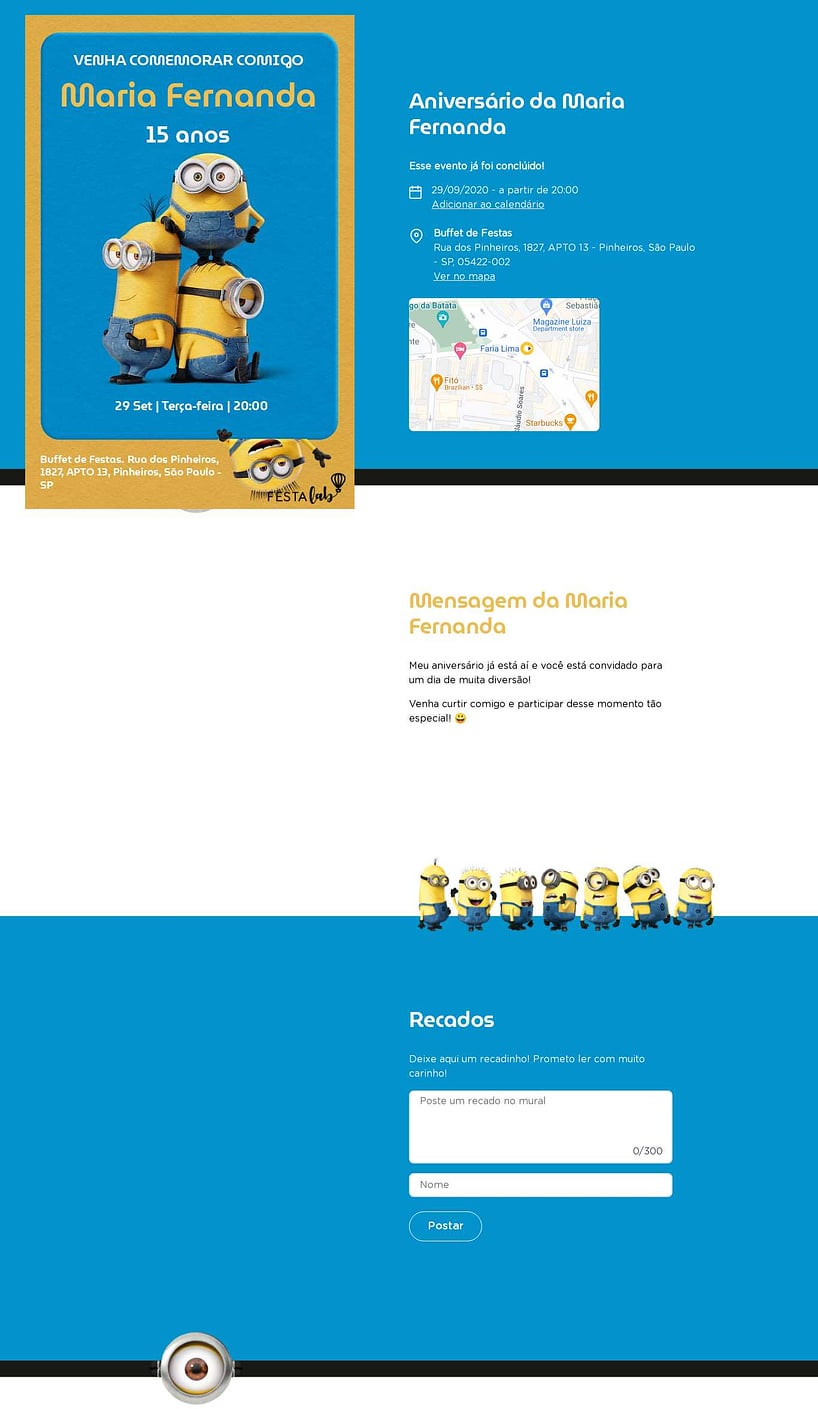 Convite online de aniversário - Os Minions| FestaLab