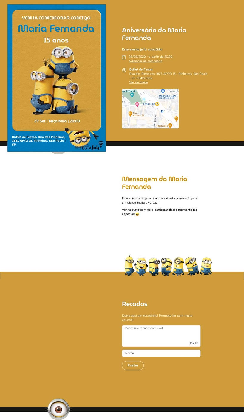 Convite online de aniversário - Os Minions Amarelo| FestaLab