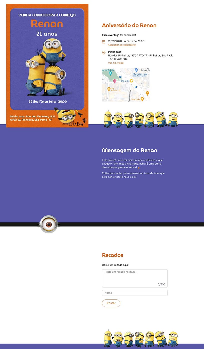 Convite online de aniversário - Os Minions laranja| FestaLab