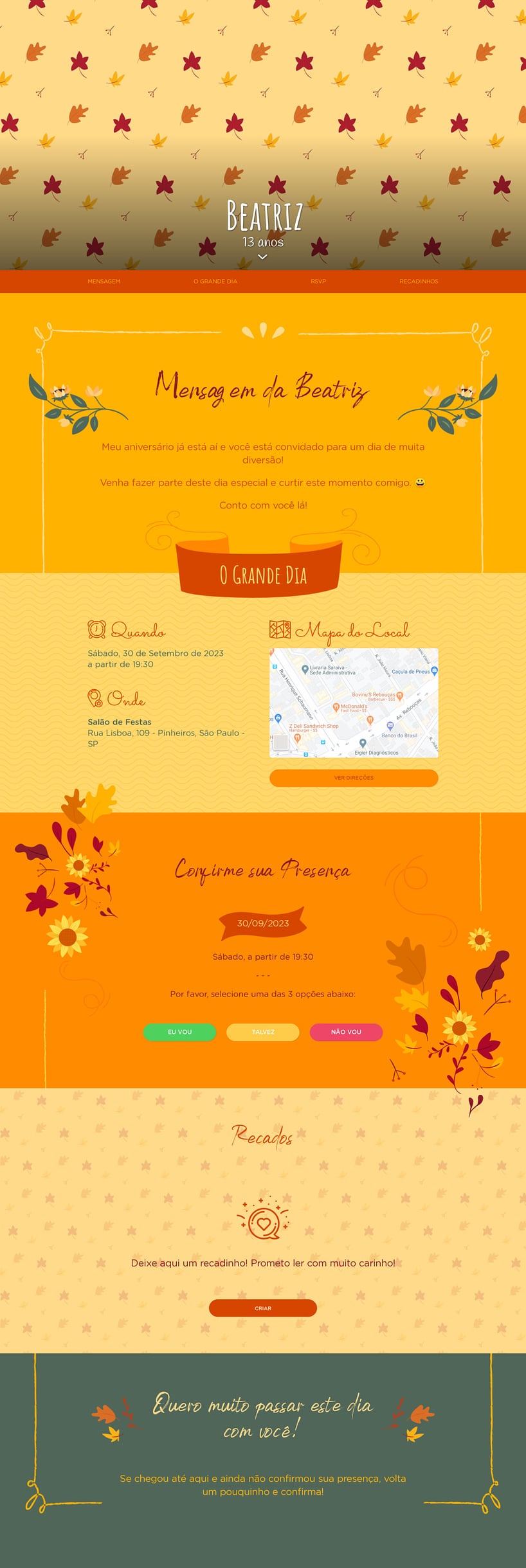 Convite online de aniversário - Outono| FestaLab
